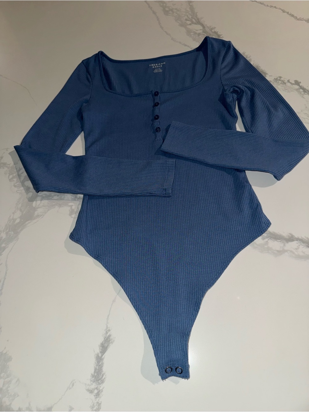 American Eagle Long Sleeve Blue Ribbed Bodysuit